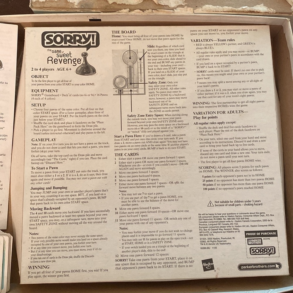Parker Brothers Family Board Game Sorry - Picture 5 of 7